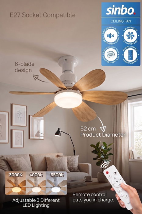 Sinbo Ventilador de Techo SF-7708-B Color Madera